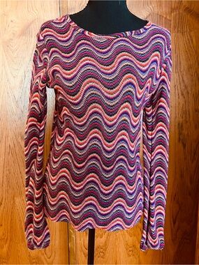 Vintage 1970s Jo Matthews Wavy Chevron Knit Sweater